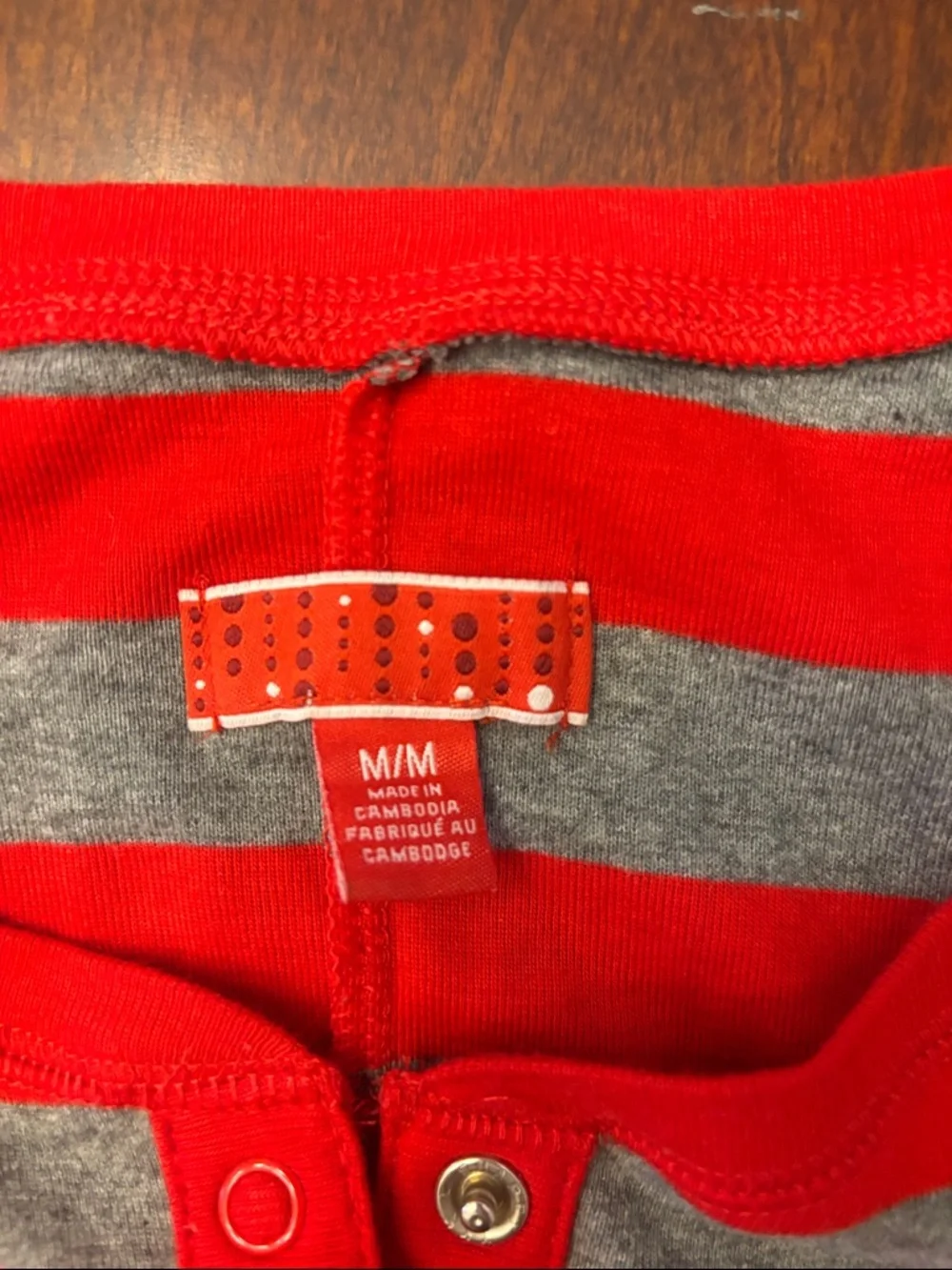 Red and Gray Striped Long-Sleeve Pajama One-Piece - Picture 5 of 8